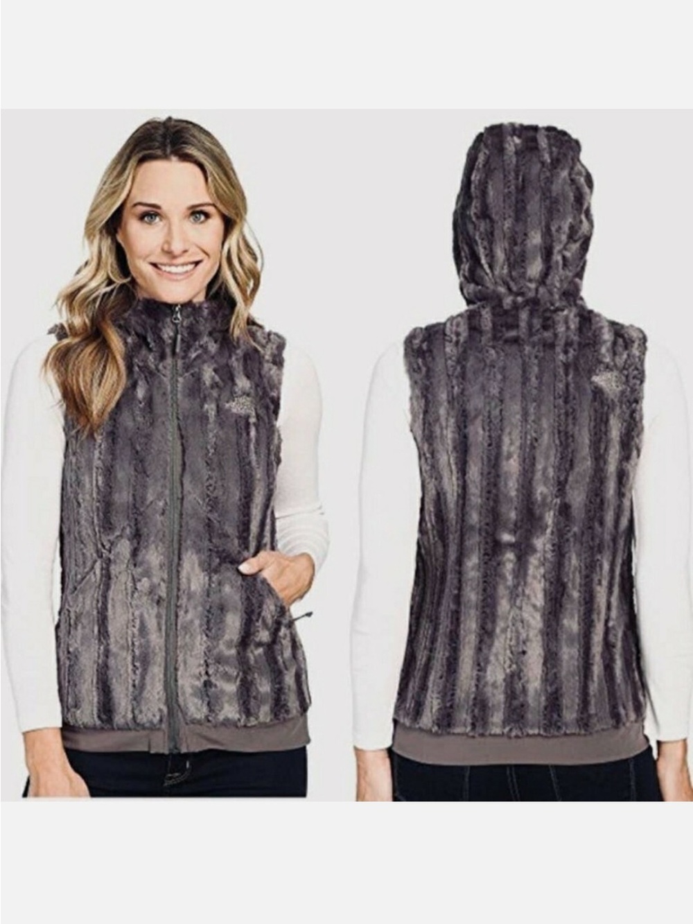 The North Face Plush Hooded Vest in Charcoal Gray